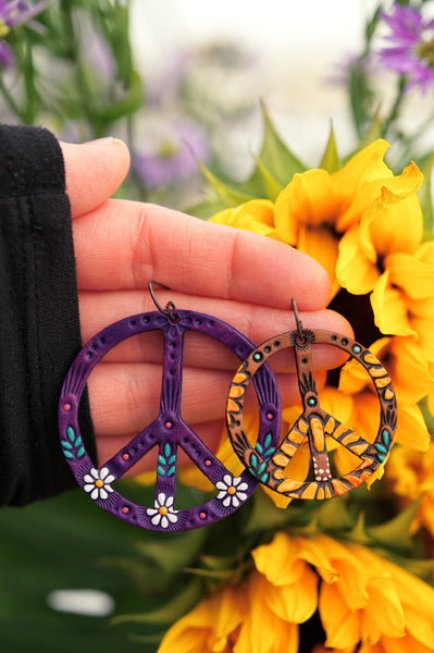 Sunflower Peace Symbol Earrings - Pick Your Size