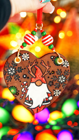 Santa Gnome and a Candy Cane! Heart Ornament