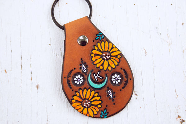 Moon & Sunflowers Custom Keychain