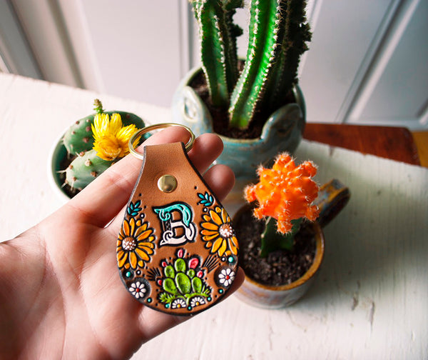 Cactus and Sunflowers Custom Keychain