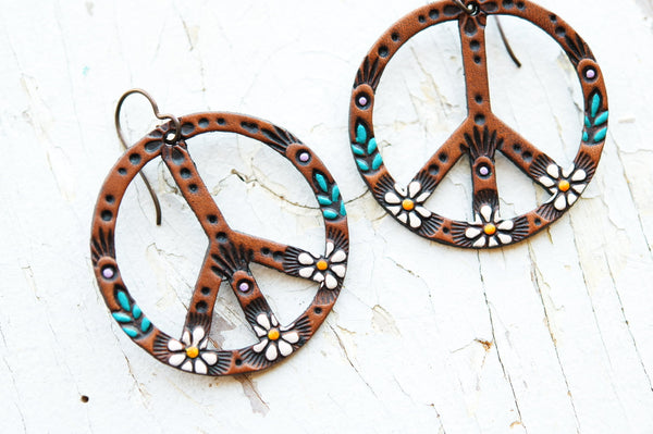 Daisy Peace Symbol Earrings - Pick Your Size