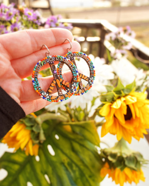 Rainbow Beaded Peace Signs - Pick your Size