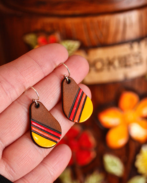 Sunshiny Vintage Striped Petite Leather Earrings