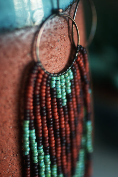 Reserved for Erica - Single Replacement Earring - Chocolate & Turquoise Hoops - Autumn on the Mesa