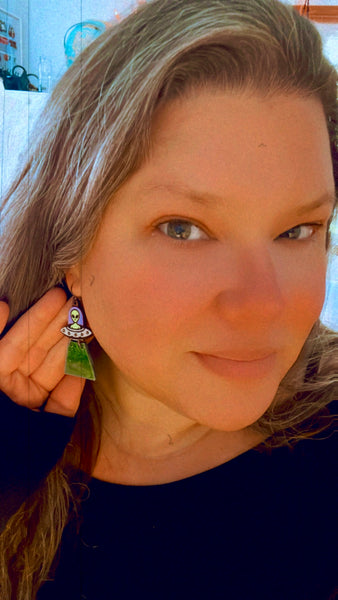 UFO Leather and Acrylic Earrings!