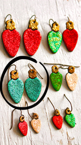 Large Teal Christmas Light Earrings