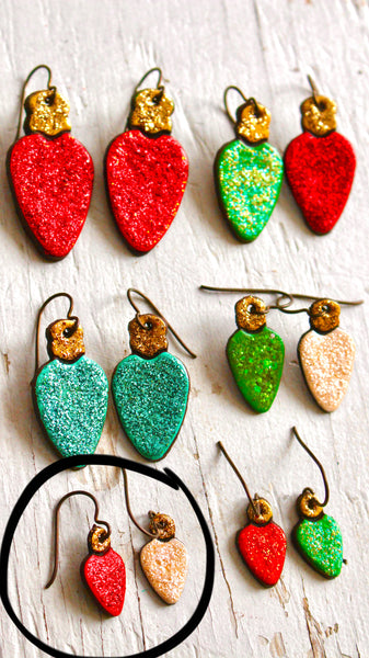 Small White and Red Christmas Light Earrings