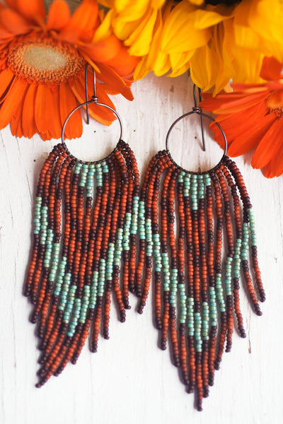 Reserved for Erica - Single Replacement Earring - Chocolate & Turquoise Hoops - Autumn on the Mesa