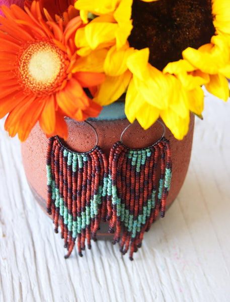 Reserved for Erica - Single Replacement Earring - Chocolate & Turquoise Hoops - Autumn on the Mesa