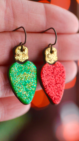 Large Red and Green Christmas Light Earrings