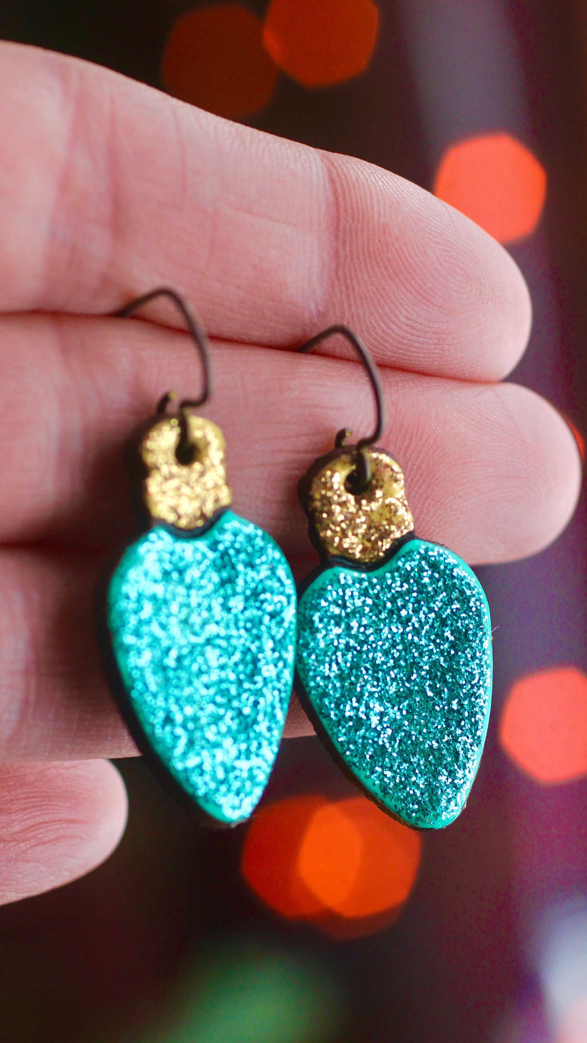 Large Teal Christmas Light Earrings