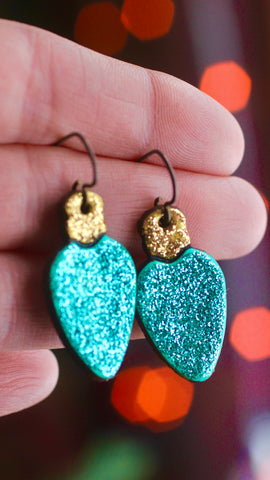 Large Teal Christmas Light Earrings
