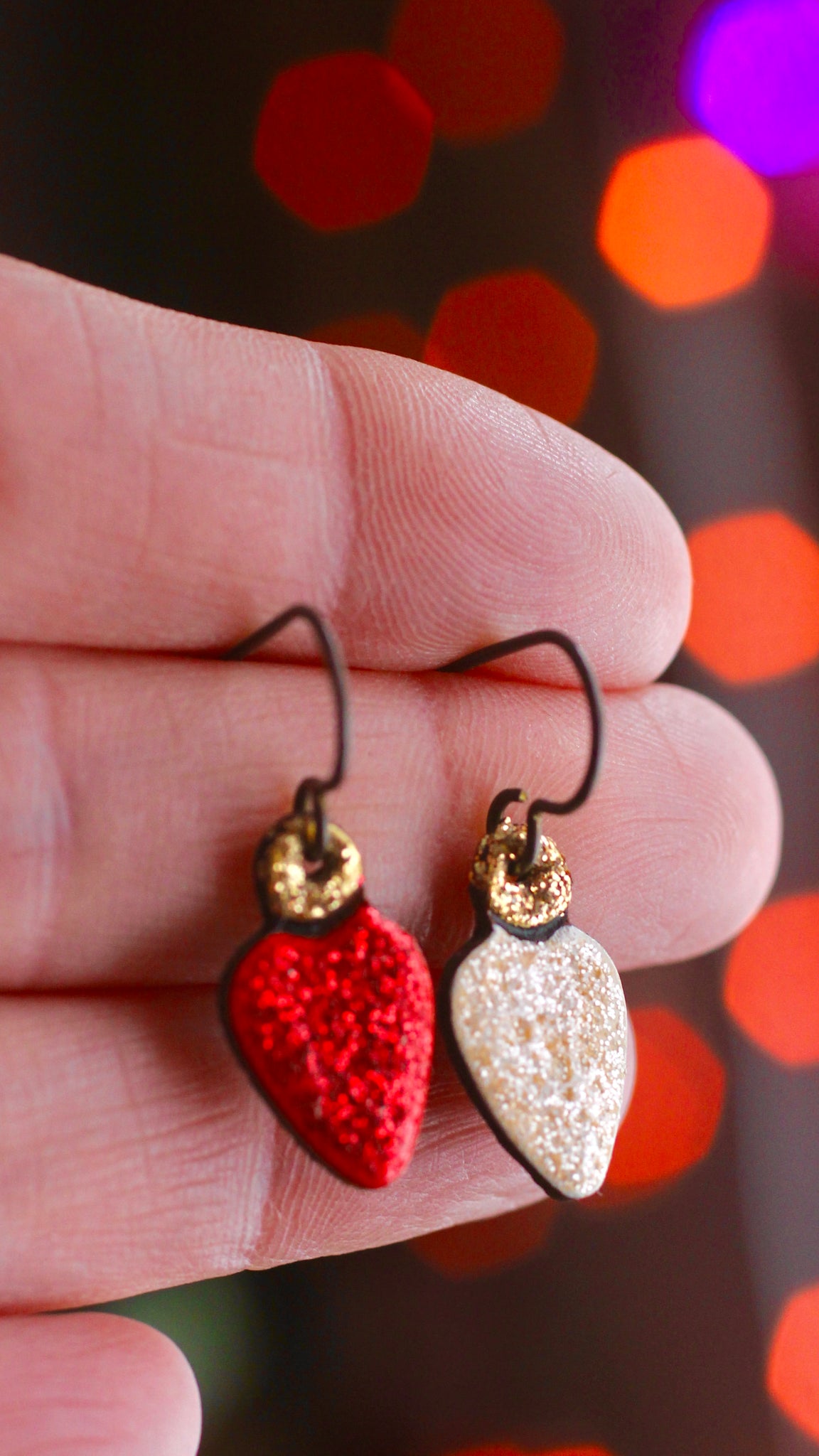 Small White and Red Christmas Light Earrings