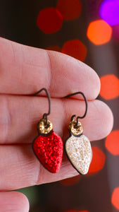Small White and Red Christmas Light Earrings
