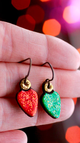 Small Red and Green Christmas Light Earrings