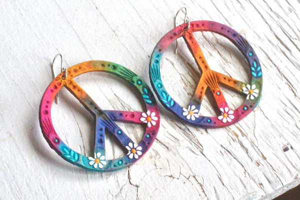 Cosmic Daisy Peace Symbol Earrings