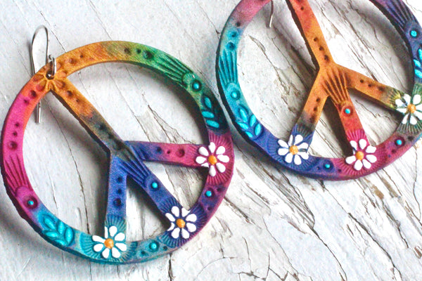 Cosmic Daisy Peace Symbol Earrings