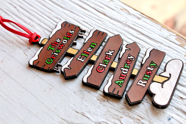 Custom North Pole Family Ornament - Candy Cane Painted Names