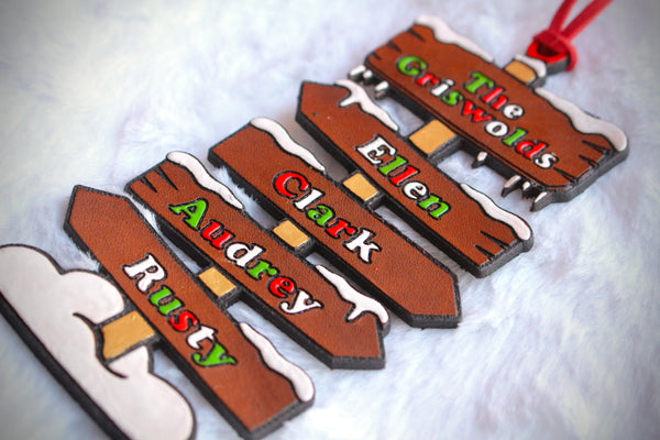 Custom North Pole Family Ornament - Candy Cane Painted Names