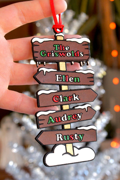 Custom North Pole Family Ornament - Candy Cane Painted Names
