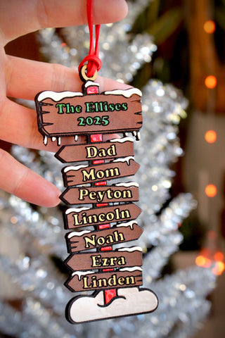 Custom North Pole Family Ornament - Gold Names