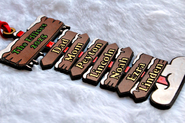 Custom North Pole Family Ornament - Gold Names