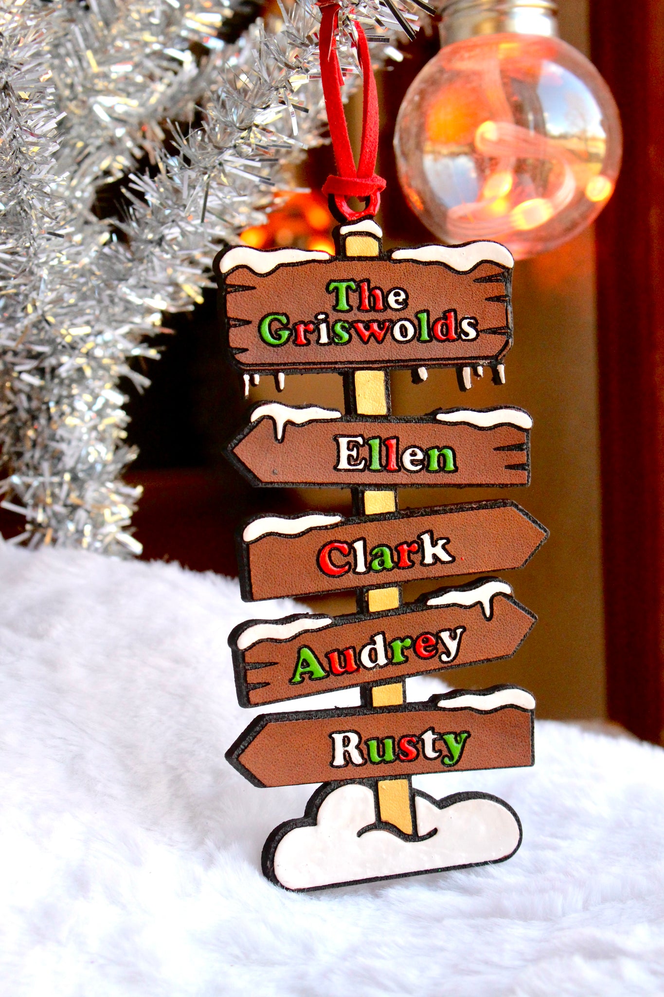 Custom North Pole Family Ornament - Candy Cane Painted Names