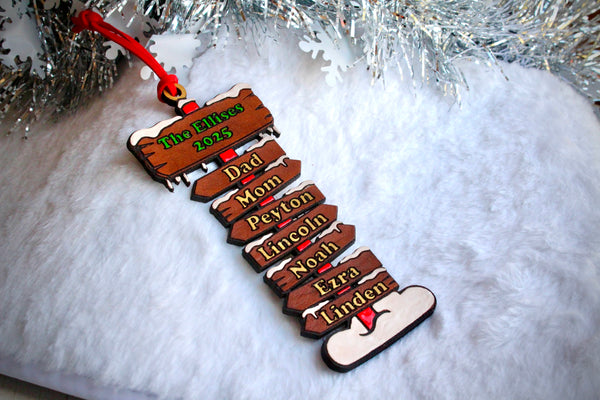 Custom North Pole Family Ornament - Gold Names