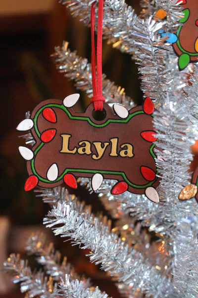 Custom Dog Bone Christmas Ornament - Red & White