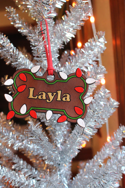 Custom Dog Bone Christmas Ornament - Red & White