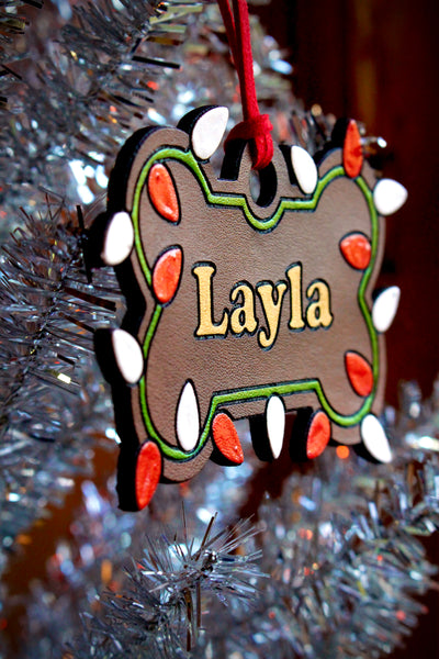 Custom Dog Bone Christmas Ornament - Red & White