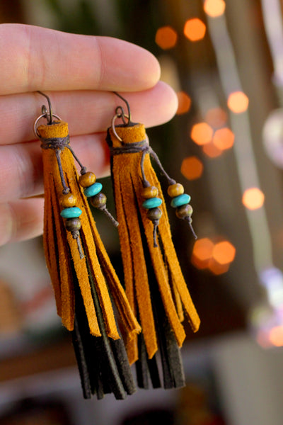 TINA - Tiered Honey & Chocolate Fringe Earrings