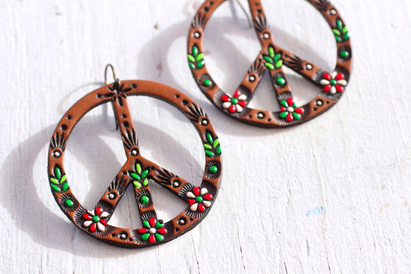 Peppermint Candy Peace Symbol Earrings - Pick Your Size