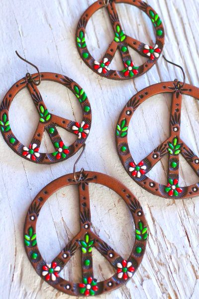 Peppermint Candy Peace Symbol Earrings - Pick Your Size