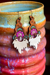 Gus & Homer - Magenta Flower Gnome Earrings - White Beards  - MADE TO ORDER