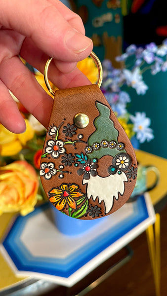 Pippin - Olive Green and Daisy Chain Gnome Keychain  - MADE TO ORDER