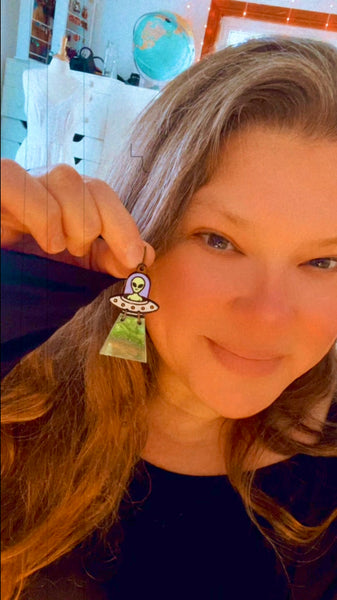 UFO Leather and Acrylic Earrings!