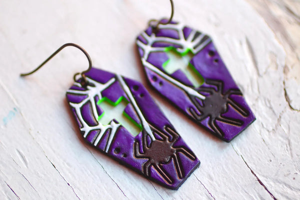 Spider Web Coffin Earrings