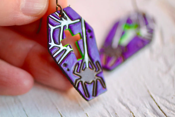 Spider Web Coffin Earrings