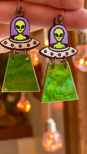 UFO Leather and Acrylic Earrings!