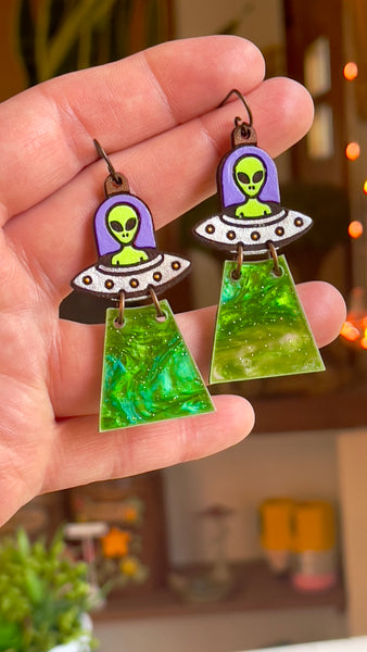 UFO Leather and Acrylic Earrings!