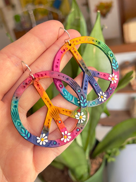Cosmic Daisy Peace Symbol Earrings