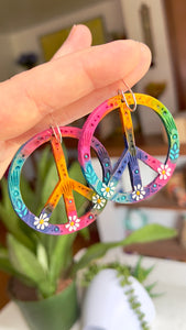 Cosmic Daisy Peace Symbol Earrings