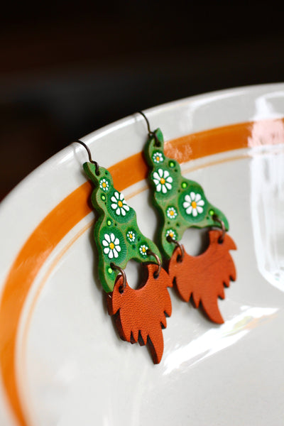 Waldo & Wilbur - Spring Green Daisy Gnome Earrings - Red Beards  - MADE TO ORDER