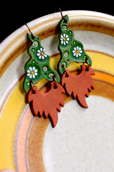 Waldo & Wilbur - Spring Green Daisy Gnome Earrings - Red Beards  - MADE TO ORDER