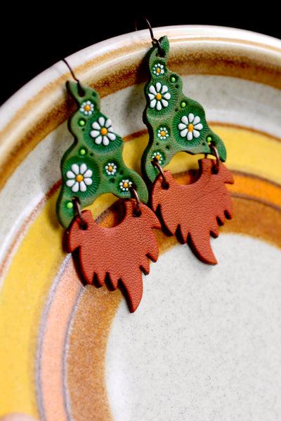 Waldo & Wilbur - Spring Green Daisy Gnome Earrings - Red Beards - READY TO SHIP