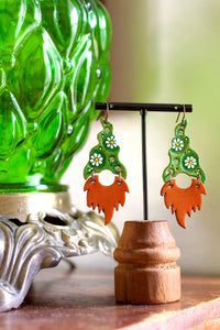 Waldo & Wilbur - Spring Green Daisy Gnome Earrings - Red Beards  - MADE TO ORDER