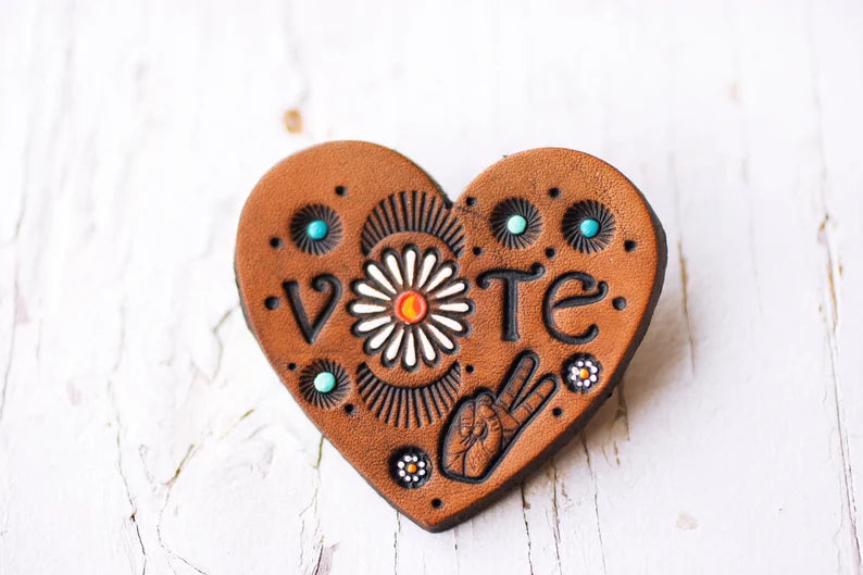 Preorder Daisy Peace Heart Shaped Vote Pin