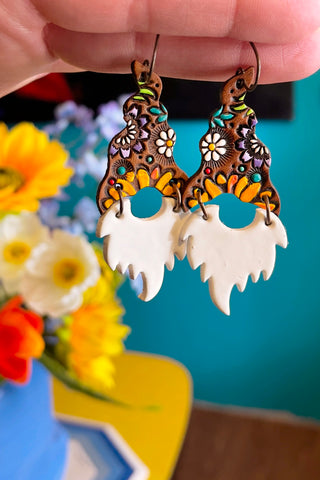 Duncan & Hugo - Sunny Wildflower Gnome Earrings - White Beards - READY TO SHIP