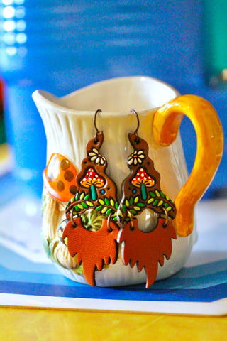 Rory & Rupert - Toadstool Gnome Earrings - Red Beards - READY TO SHIP